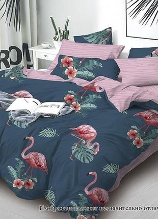 Семейный комплект постельного белья фламинго, люкс сатин с компаньоном s425