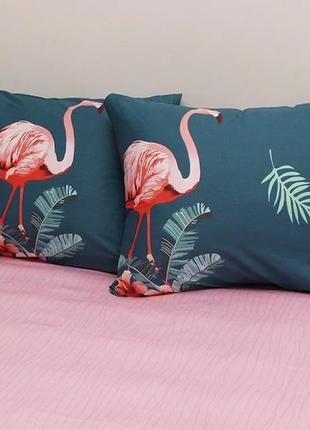 Семейный комплект постельного белья фламинго, люкс сатин с компаньоном s4252 фото