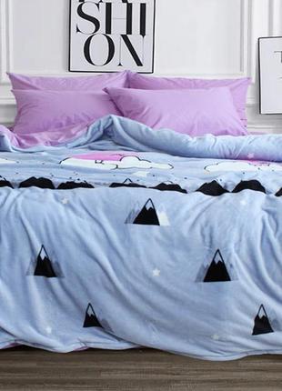 Теплый комплект постельного белья tag  двуспальный из ранфорса и велсофта zl-45