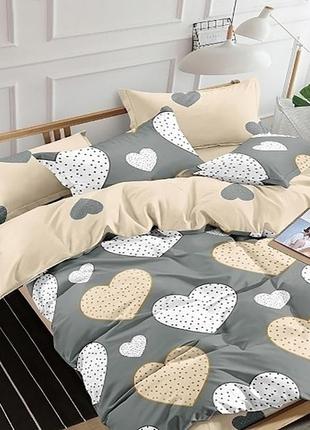Семейный комплект постельного белья с сердечками люкс сатин с компаньоном s470