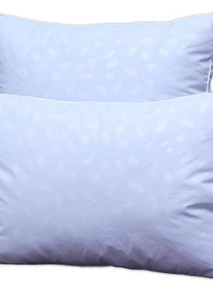Подушка  с наполнителем лебяжий пух для сна голубая  с бортом 70х70
