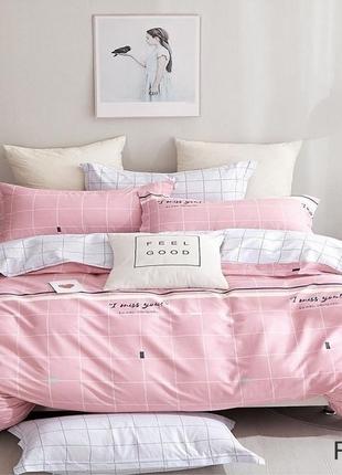 Семейный комплект постельного белья розовый с  компаньоном r7625