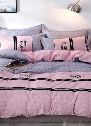 Розовое постельное белье  в полоску с компаньоном  180x215 см s4641 фото