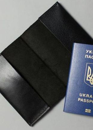 Кожаная паспортная обложка черная2 фото