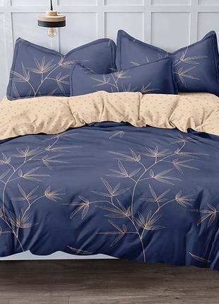 Сатиновый комплект  постельного белья полуторный 150x215 см. синее s4934 фото