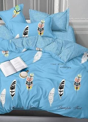 Семейный комплект постельного белья голубой с принтом люкс сатин s3631 фото