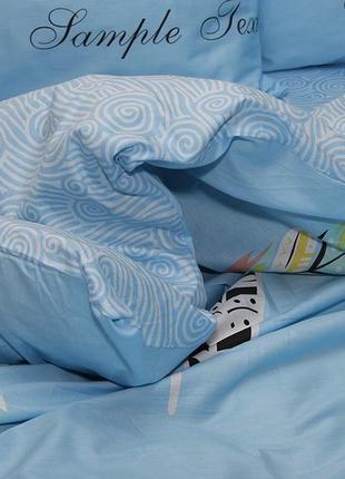 Семейный комплект постельного белья голубой с принтом люкс сатин s3632 фото