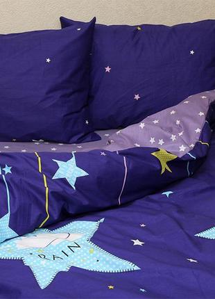 Семейное постельное белье с двумя пододеяльниками люкс сатин звезды с компаньоном s3663 фото