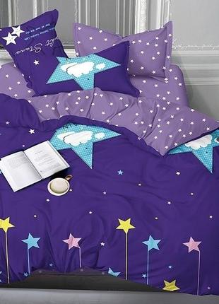 Семейное постельное белье с двумя пододеяльниками люкс сатин звезды с компаньоном s366