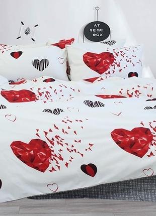 Комплект постельного белья на односпальную кровать сердечки из ранфорса с компаньоном r7634