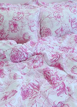 Комплект постільної білизни рожевий із квітами зі 100% бавовни, полуторний розмір із компаньйоном r-t92446 фото