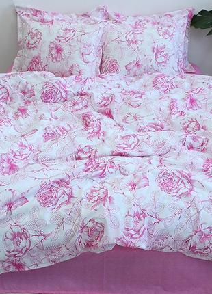 Комплект постільної білизни рожевий із квітами зі 100% бавовни, полуторний розмір із компаньйоном r-t92441 фото