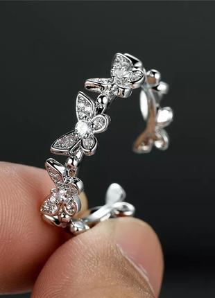 Сияющее кольцо с бабочками, колечко с бабочкой, серебро, украшение, подарок