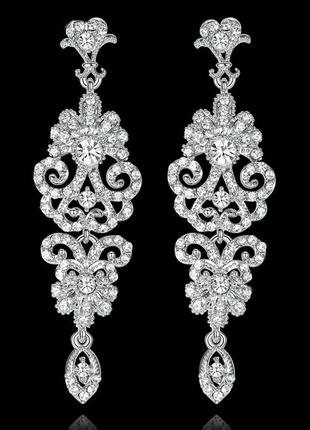 Серьги вечерние, свадебные ювелирная бижутерия посеребрение 47125с-а