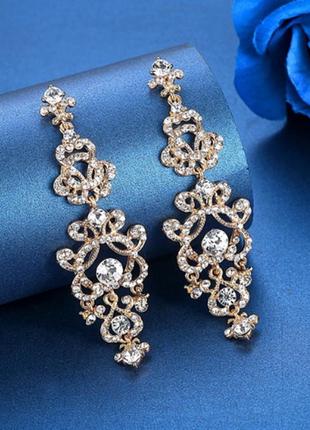 Серьги вечерние, свадебные ювелирная бижутерия позолота 4717с-б