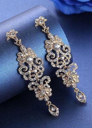 Серьги вечерние, свадебные ювелирная бижутерия позолота 47125с-б