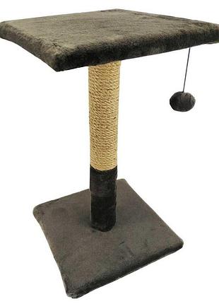 Драпак когтеточка для кота кішки котів кошенят "пухнастики"  з полицею (джут) шоколад 30/30/50 см