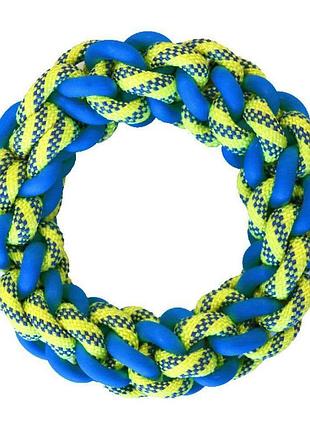 Іграшка для соб. croci pastel бублик плетений, канат бавовняний с гумовою вставкою,синій 15см 3шт/уп (ціна за 1шт)*