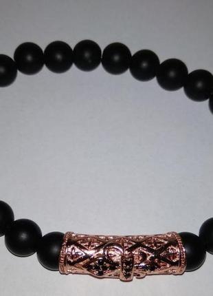 Браслет парный i&m craft из черного агата c золотистой вставкой