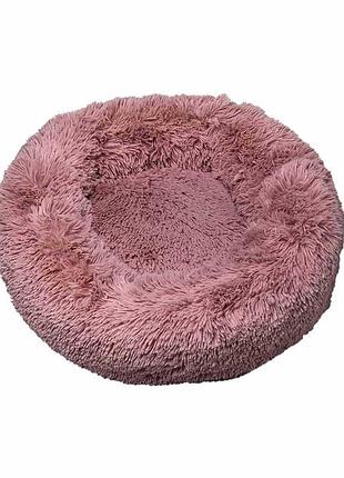 Лежак плюшевий для собак і котів ponchik , круглий (рожевий) 80 см 25кг l