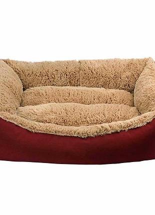 Лежак для собак і котів jellybean ,прямокутний (бордов/беж) 78*60*22 см l