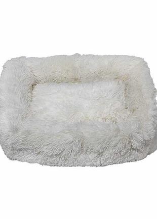 Лежак плюшевий для собак і котів ponchik ,прямокутний (білий) 78*60*22 см l
