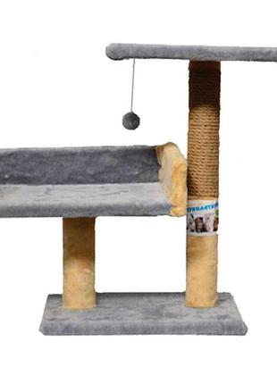 Драпак когтеточка для кота кішки котів кошенят"пухнастики" з диваном  2-х повер.,(джут) сіра з бежевим