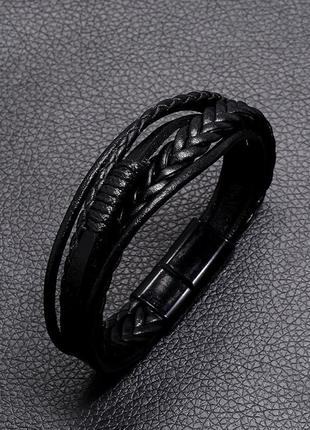 Мужской многослойный черный браслет