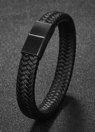 Мужской кожаный браслет браслет плетеный черная магнитная защелка2 фото