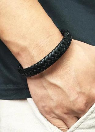 Мужской кожаный браслет браслет плетеный черная магнитная защелка6 фото