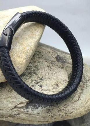 Мужской кожаный браслет браслет плетеный черная магнитная защелка4 фото