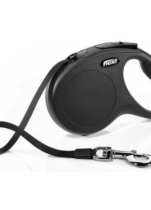 Рулетка повідець для собак флексі flexi classic s, 5м, до 15кг, стрічка, чорна (3228)
