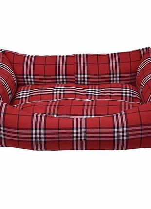 Диван для тварин danish, прямокутний з бортиками (червона клітка) 62*44*22 см m