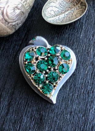 Брошь винтаж изумрудный лист "после дождя"