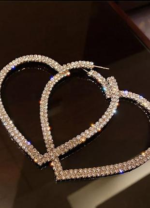 Сережки сережки масивні в камінні серце серце серце велике круті тренд4 фото