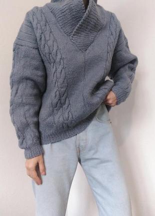 Вязаный шерстяной свитер джемпер шерсть ручная работа свитер оверсайз винтажный свитер джемпер пуловер реглан лонгслив кофта винтаж свитер шерсть3 фото