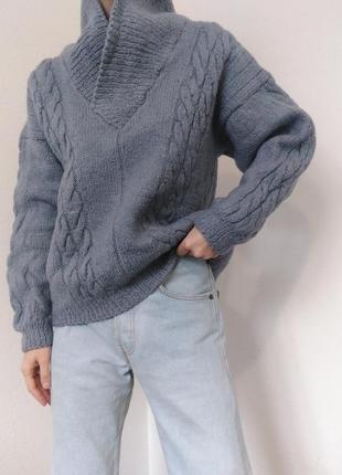 Вязаный шерстяной свитер джемпер шерсть ручная работа свитер оверсайз винтажный свитер джемпер пуловер реглан лонгслив кофта винтаж свитер шерсть8 фото