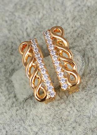 Сережки xuping jewelry плетінка з доріжкою з фіанітів 1,6 см золотисті