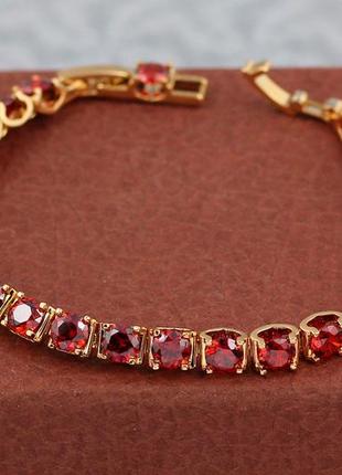Браслет xuping jewelry одна доріжка з червоними каменями у квадратній оправі 19см 5 мм золотистий