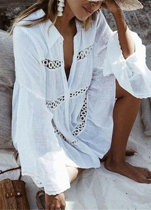 Туника пляжная летняя белая женская рубашка