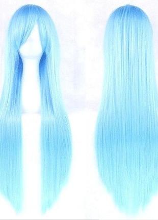 Парик голубой длинные волосы