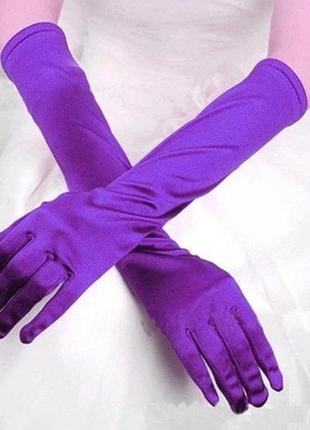 Перчатки фіолетові, рукавички атласні1 фото