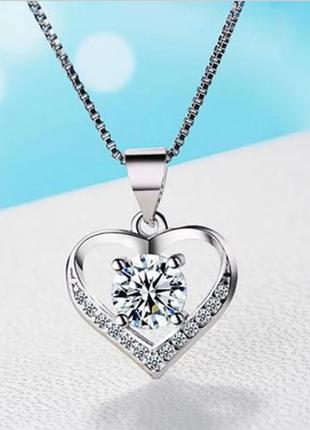 Кулон с цепочкой покрытые стерлинговым серебром 925 с кристаллом белый  циркон