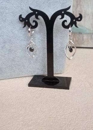 Женский комплект украшений  покрытые стерлинговым серебром 925 с кубическим  циркон черный , цепочка с кулоном7 фото
