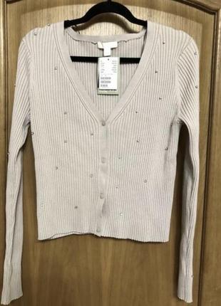 Новый крутой стильный укорочённый кардиган в рубчик со стразами 48-54 р
