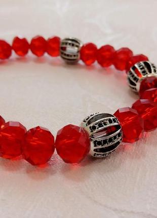 Женское украшение браслет красный из чешских бусин3 фото