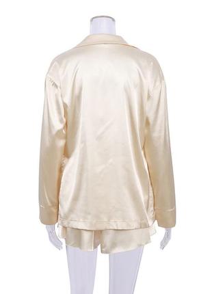 Пижама женская шелковая. комплект атласный тройка с длинным рукавом, шортами и топом. размер m (бежевый)5 фото