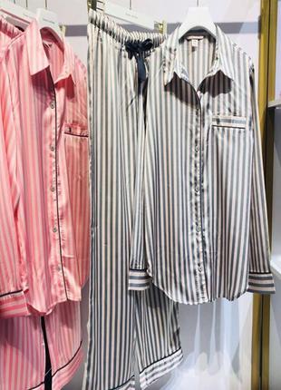 Пижама женская шелковая в полоску victoria's secret. пижама женская полосатая vs, р. m (розовая с серым)6 фото