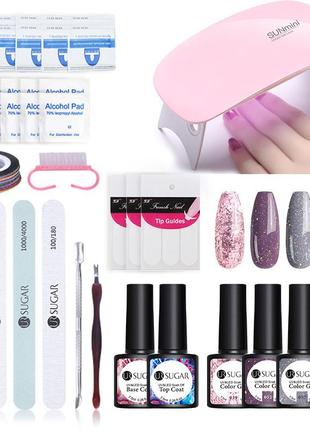 Стартовый набор для маникюра. набор для наращивания ногтей гель лаком. набор для гель лака с лампой для сушки