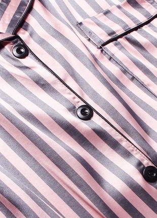Пижама женская шелковая в полоску. пижама женская с коротким рукавом и шортами, размер l (розовая с серым)8 фото